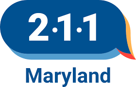 a blue and orange speech bubble with the words 211 maryland on it.